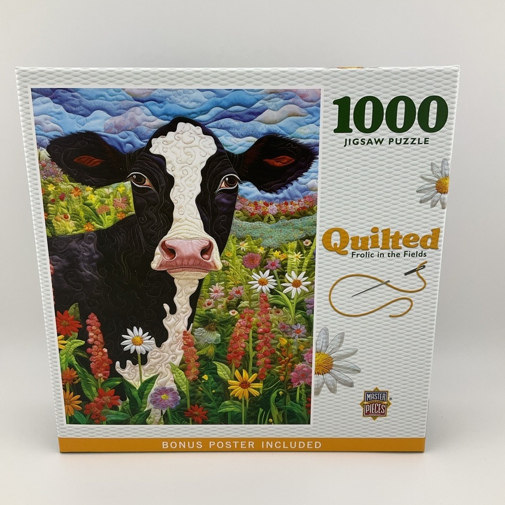 MasterPieces Quilted Look Frolic in the Fields 1000 Piece‎ Puzzle Cow & Flower
